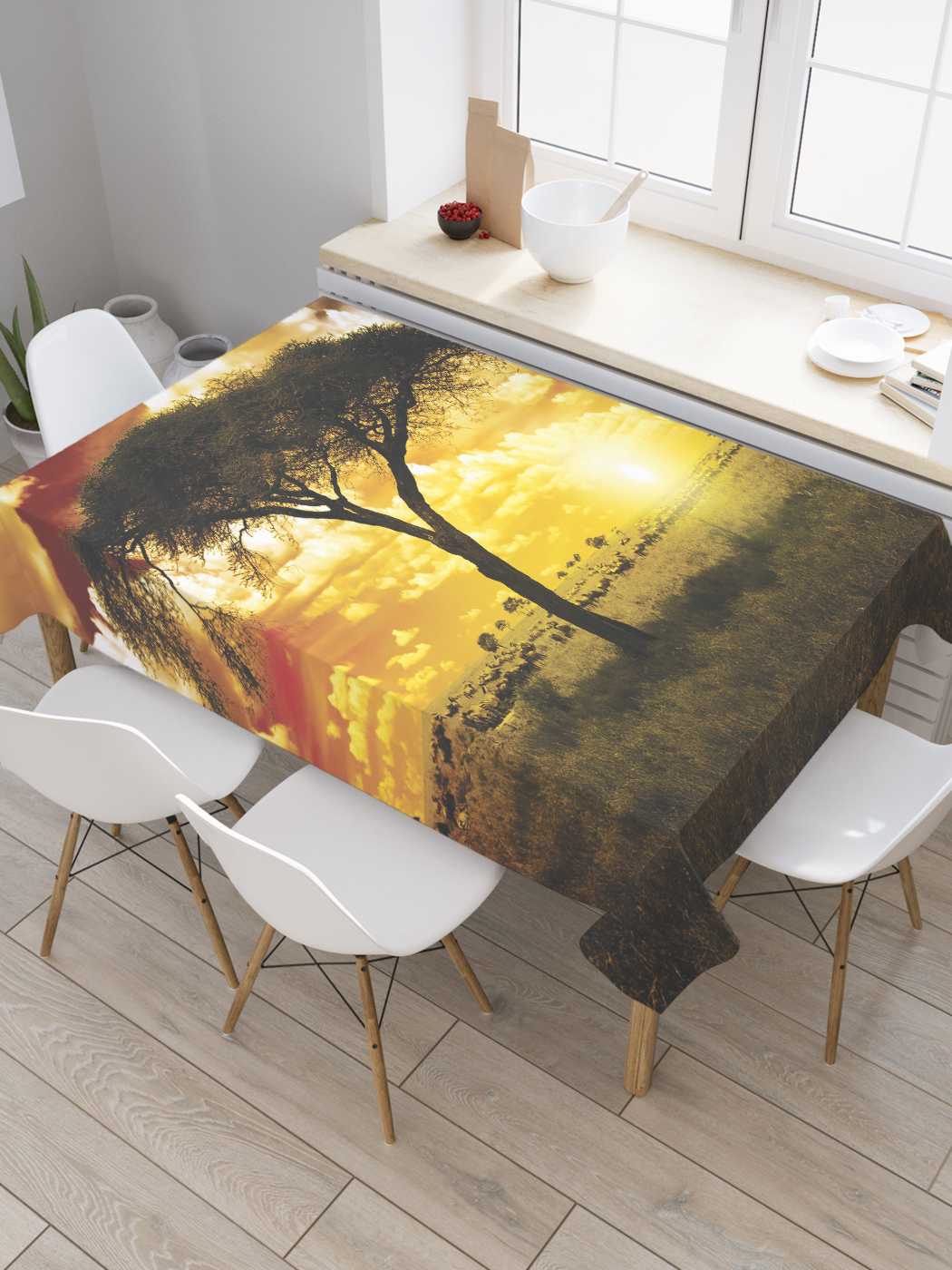 

Скатерть прямоугольная JoyArty "Африканский закат" из сатена, 120x145 см, Черный, Африканский закат