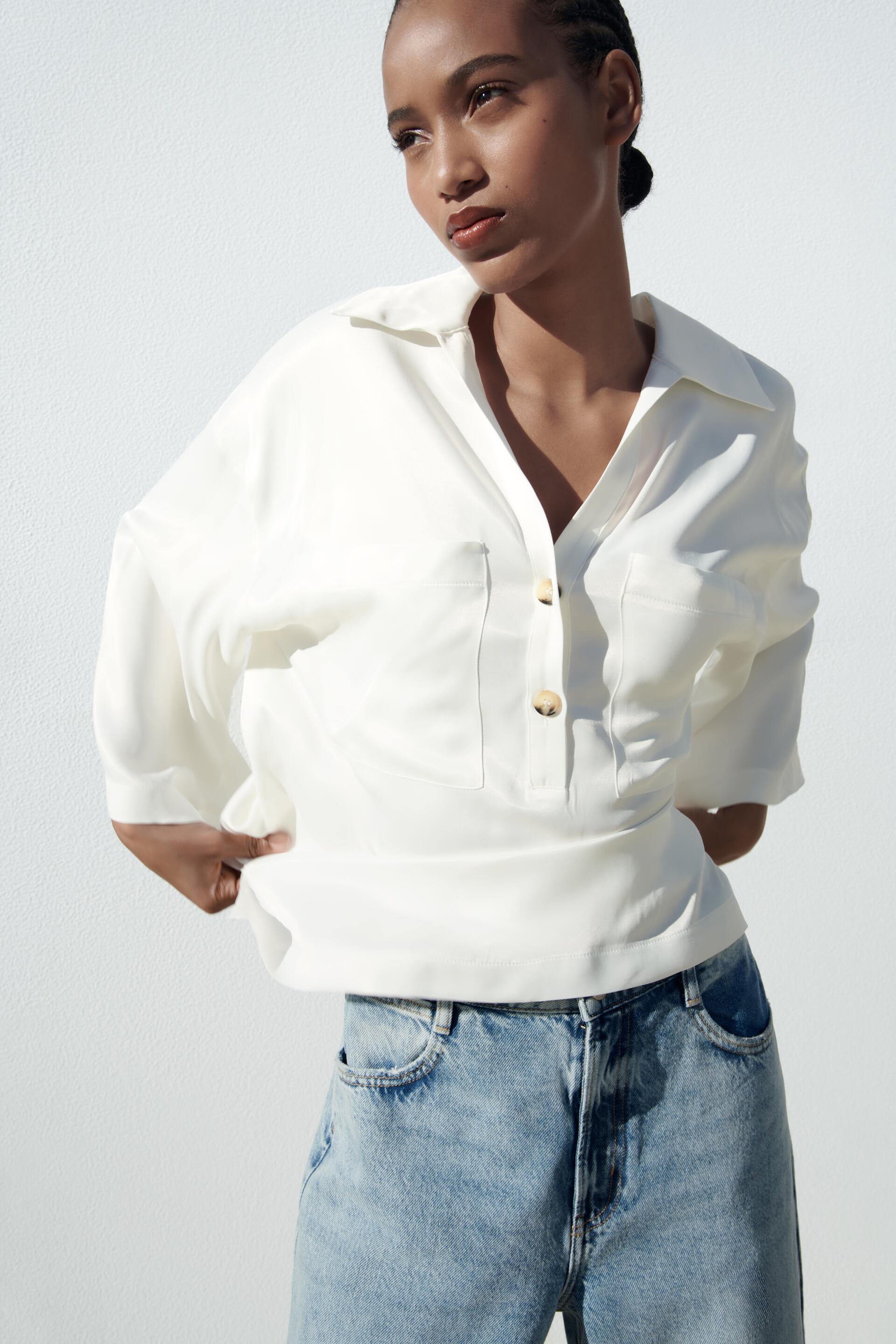 

Блуза женская ZARA 01971065 белая L (доставка из-за рубежа), Белый, 01971065