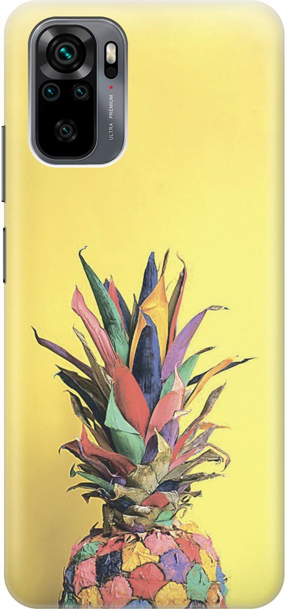 

Чехол на Xiaomi Redmi Note 10 "Ананас на желтом", Желтый;синий, 1617