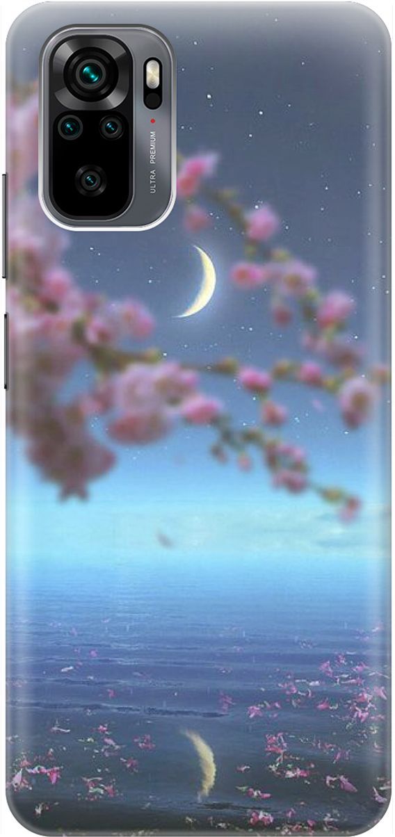 

Чехол на Xiaomi Redmi Note 10 "Месяц и сакура", Белый;голубой, 1617