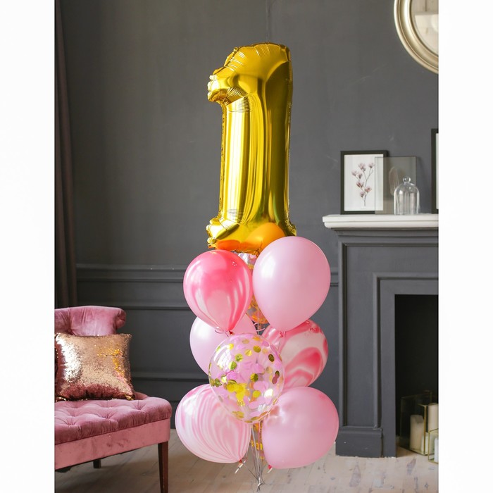 фото Фонтан из шаров 1 годик, для девочки, латекс, фольга, 10 шт. страна карнавалия
