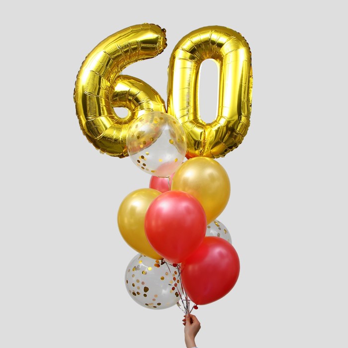

Фонтан из шаров 60 лет, латекс, фольга, 11 шт., Золотистый;красный