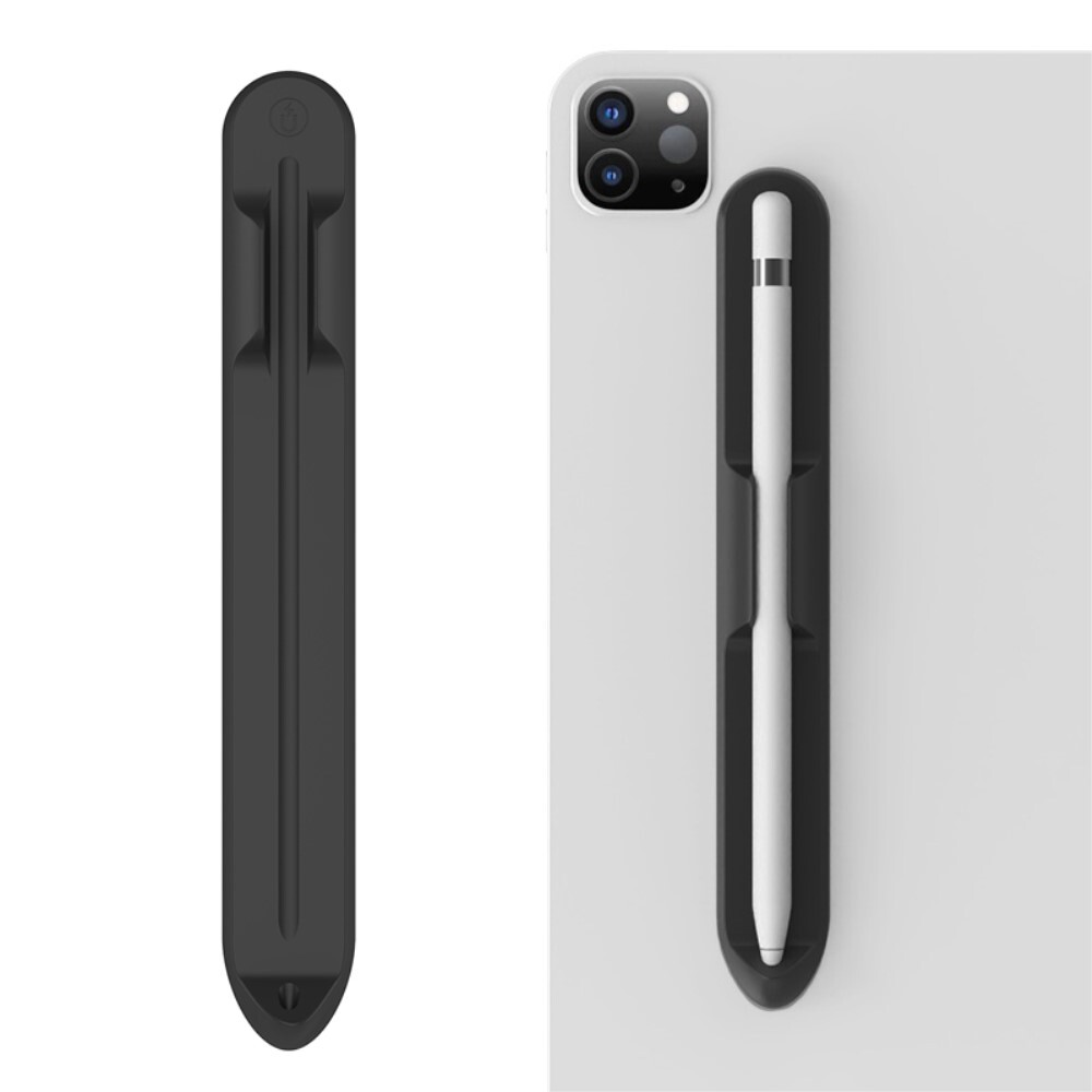 Магнитный клеящийся силиконовый держатель для стилуса Apple Pencil 1st / 2nd - черный