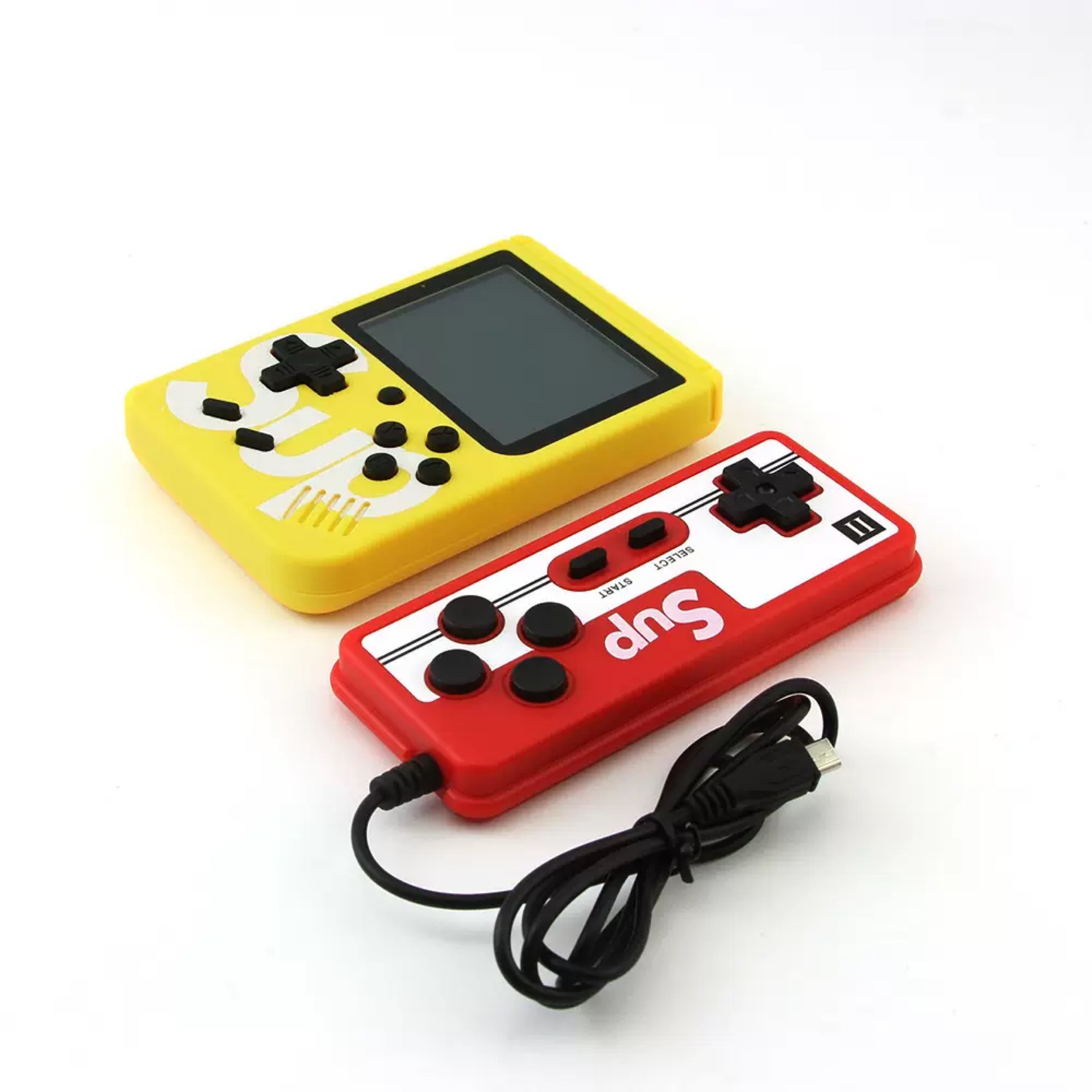 фото Портативная игровая консоль qvatra game box 8 бит 400 игр с джойстиком желтый