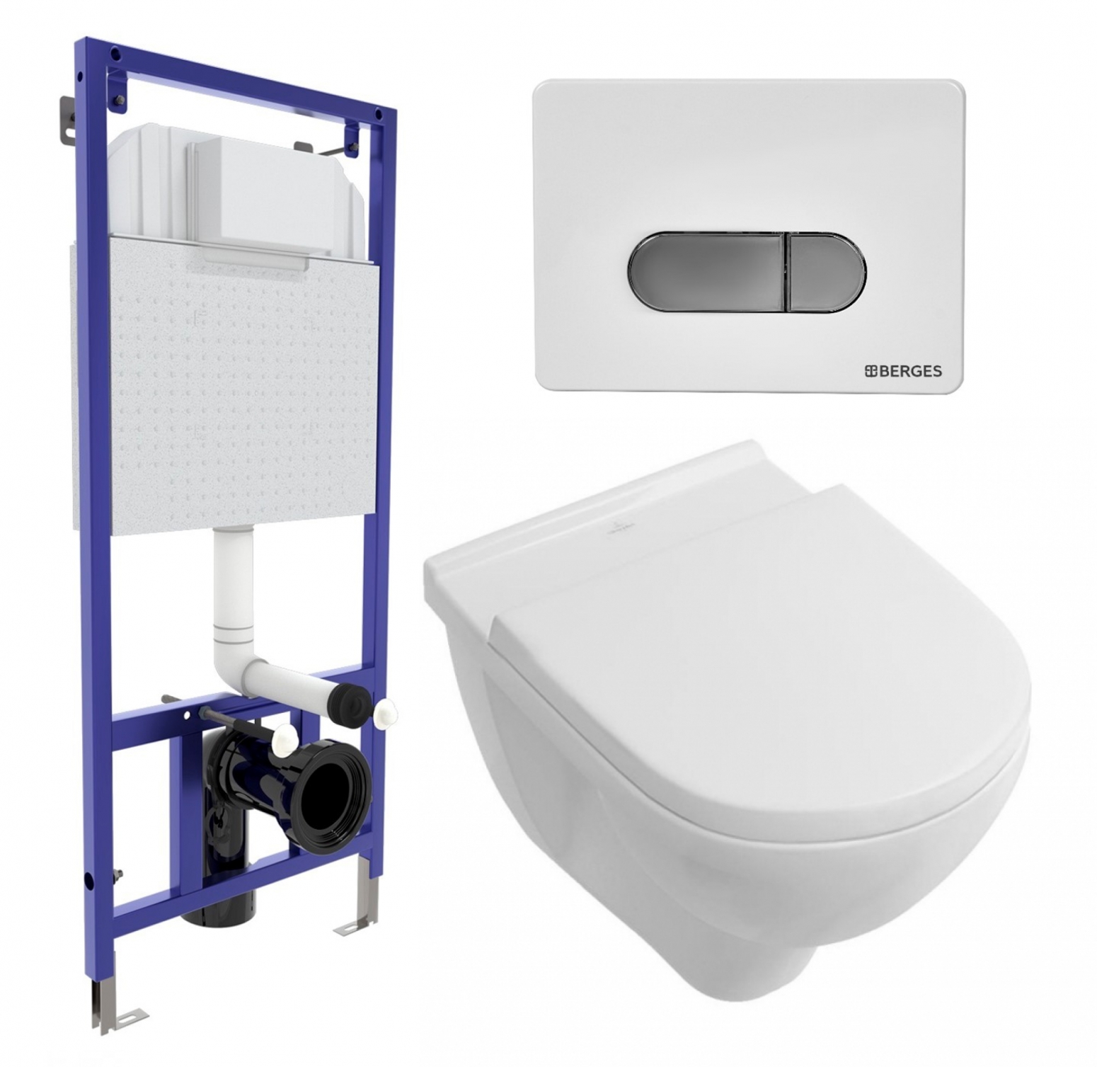 

Комплект инсталляция Berges Wasserhaus + Унитаз Villeroy O Novo Directflush + кнопка хром
