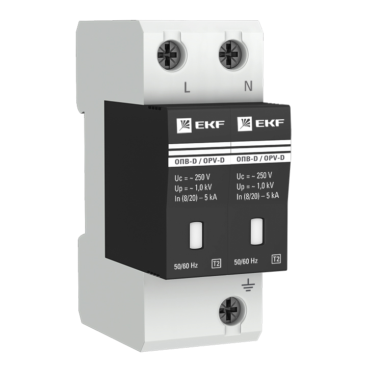 фото Ограничитель импульсных напряжений опв-d/2p in 5ка 230в с сигн. ekf proxima