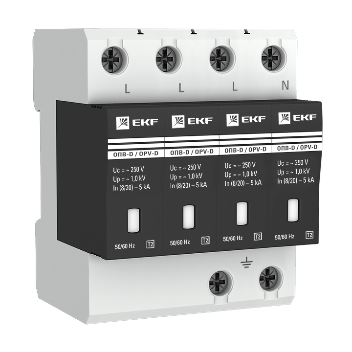 фото Ограничитель импульсных напряжений опв-d/4p in 5ка 230в с сигн. ekf proxima