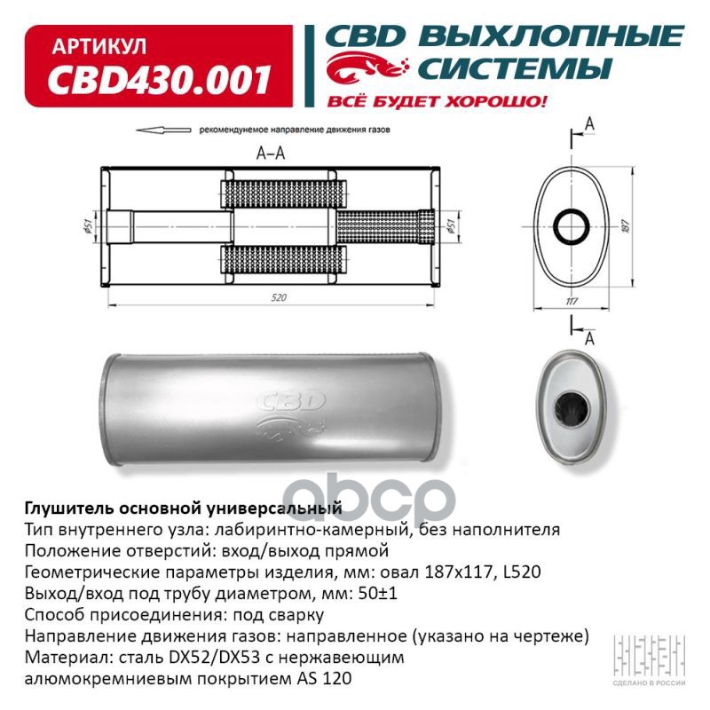 

Глушитель Основной, Универсальный. Сbd430.001 Нерж Сталь CBD арт. CBD430.001