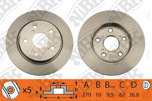 Rn1352-nibk_диск тормозной задний toyota auris 1.4/1.6/2.0d-4d/2.2d 07>