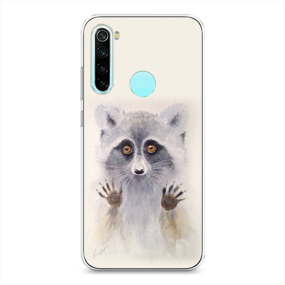 

Чехол на Xiaomi Redmi Note 8 "Енот за стеклом", Бежевый;серый, 36550-4