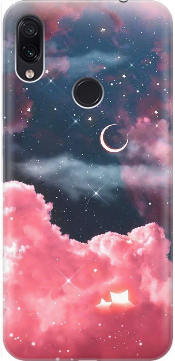 

Чехол на Xiaomi Redmi Note 7 "Месяц и розовые облака", Розовый;синий, 1620