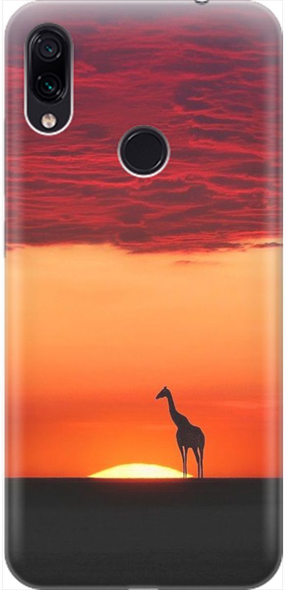 

Чехол на Xiaomi Redmi Note 7 "Закатный жираф", Оранжевый;розовый, 2056