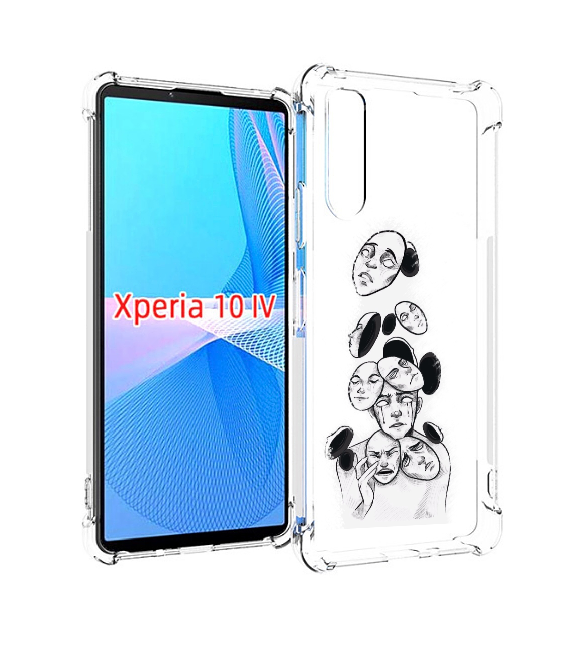 

Чехол MyPads человек с разными масками для Sony Xperia 10 IV (10-4), Прозрачный, Tocco