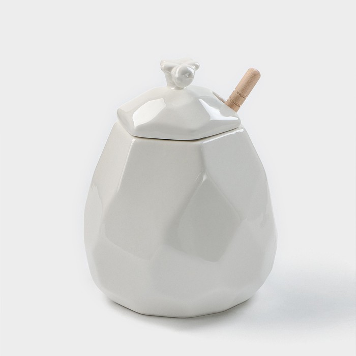 

Ёмкость фарфоровая для мёда Доляна «Пчёлка», 550 мл, с ложкой, Белый