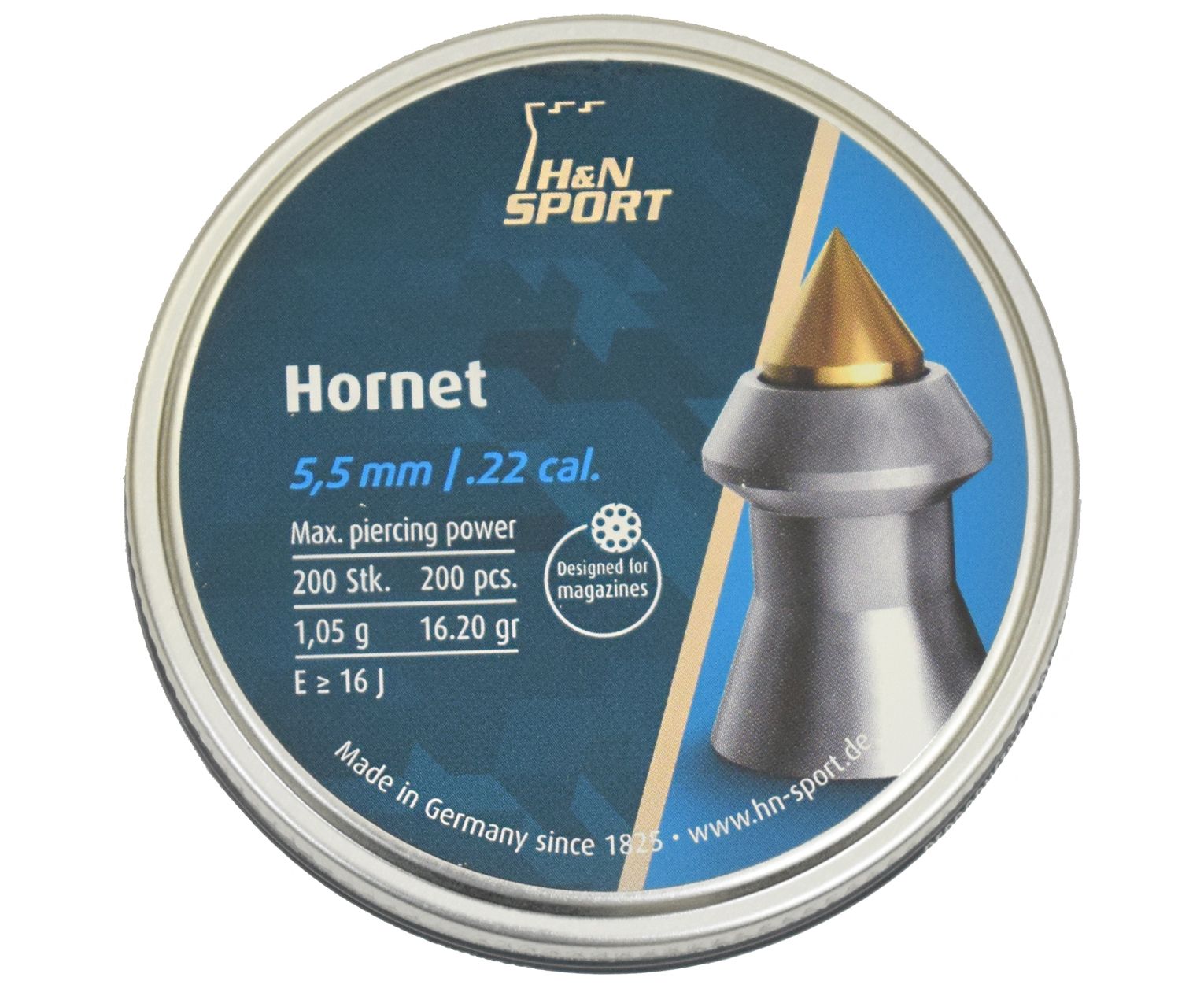 

Пули пневматические H&N Hornet 5.5 мм 200 шт, 1.05 г, Серебристый, Hornet