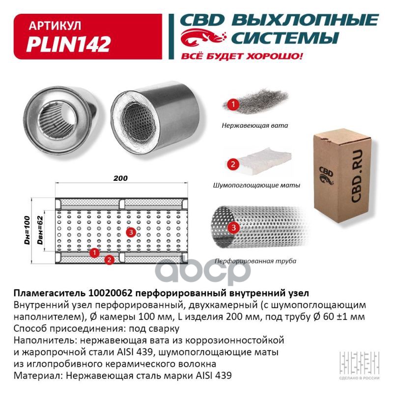 

Пламегаситель 10020062 Перфорированный Внутр. Узел, Из Нерж.Стали. Cbd. Plin142 CBD арт. P