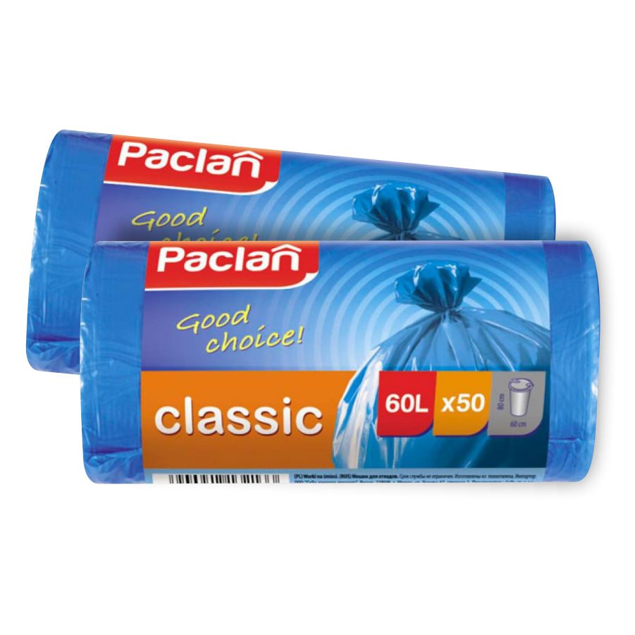 

Комплект Paclan CLASSIC Мешки для мусора ПНД синий 60 л. 50 шт. в рулоне х 2 шт.