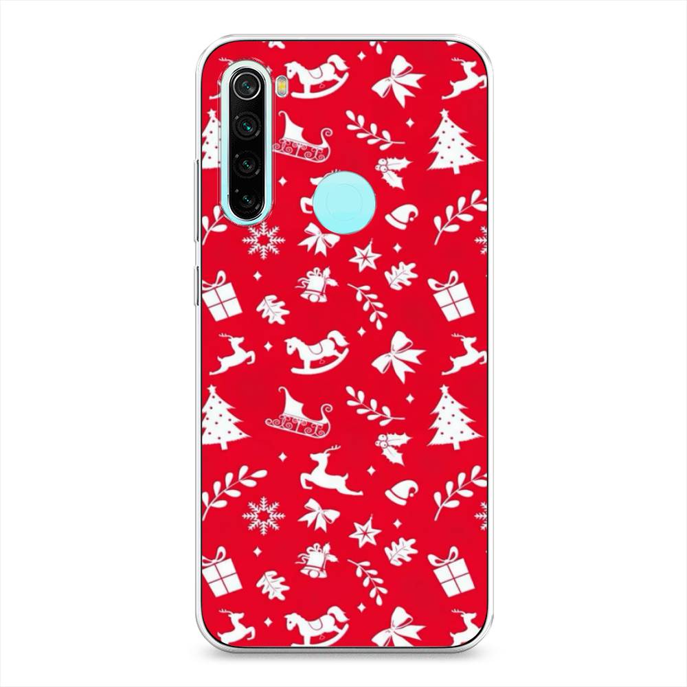 

Чехол на Xiaomi Redmi Note 8 "Красный новогодний фон", Красный;белый, 36550-5