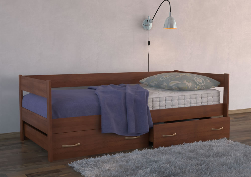 Кровать Дримлайн с выкатными ящиками ясень-беленый дуб 120х195