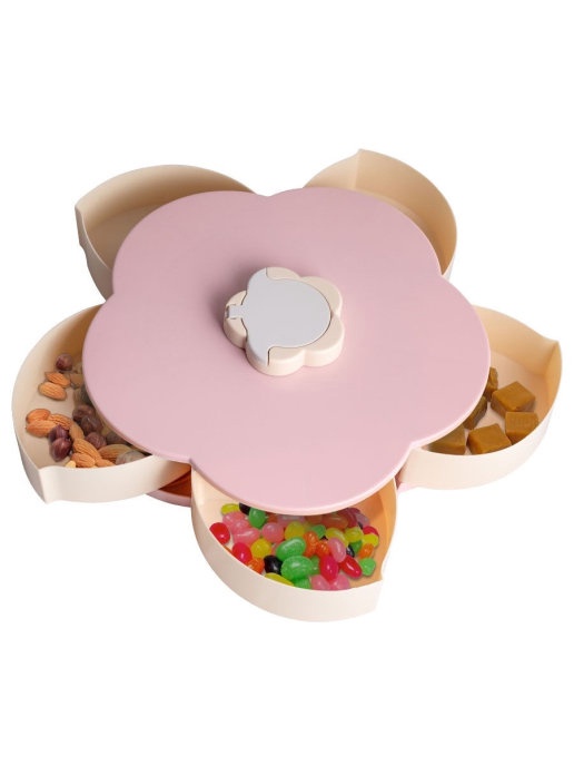 фото Раздвижная менажница цветок, 5 отделений candy box для сухофруктов и конфет, розовый nobrand