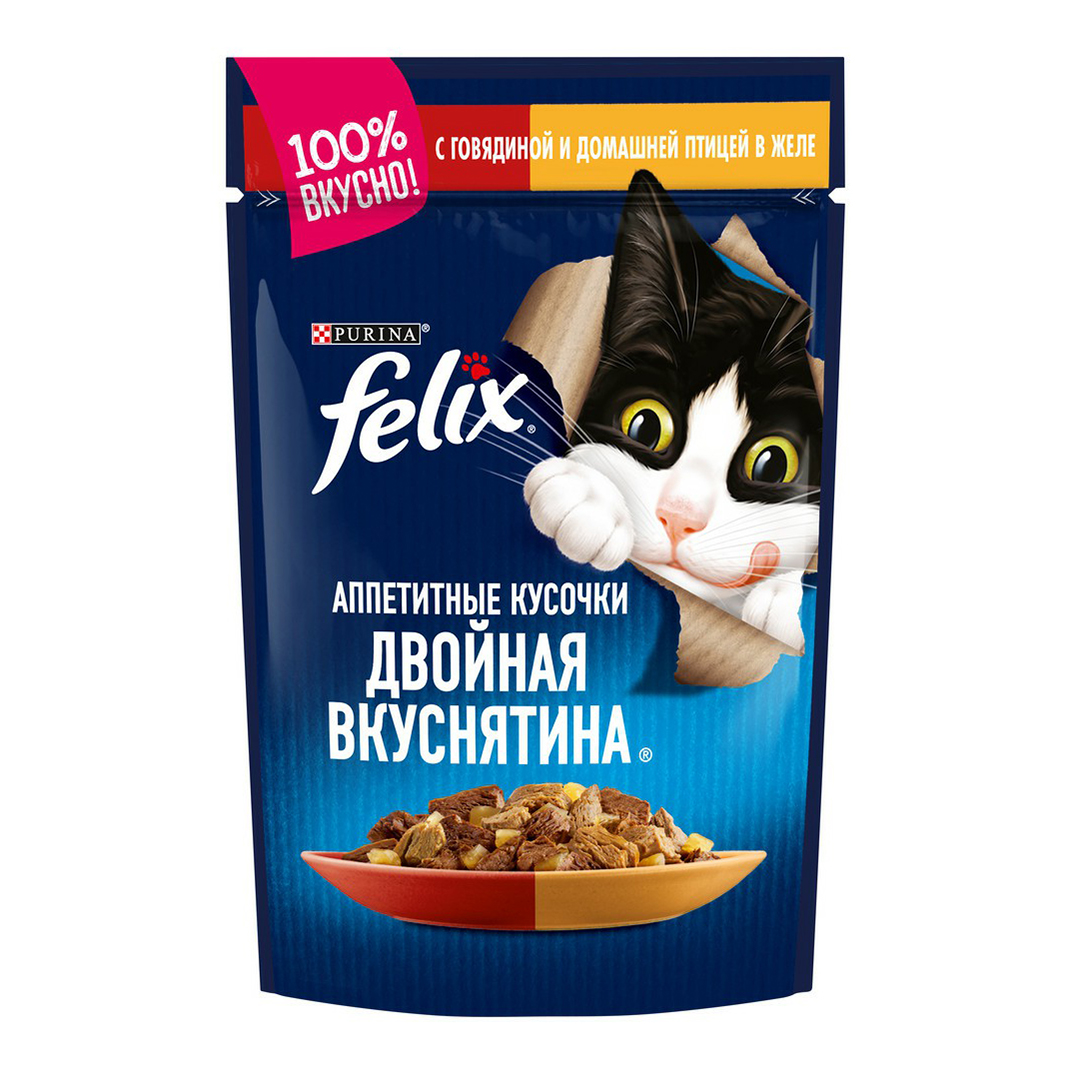 

Влажный корм для кошек Felix с говядиной и птицей в желе 75 г