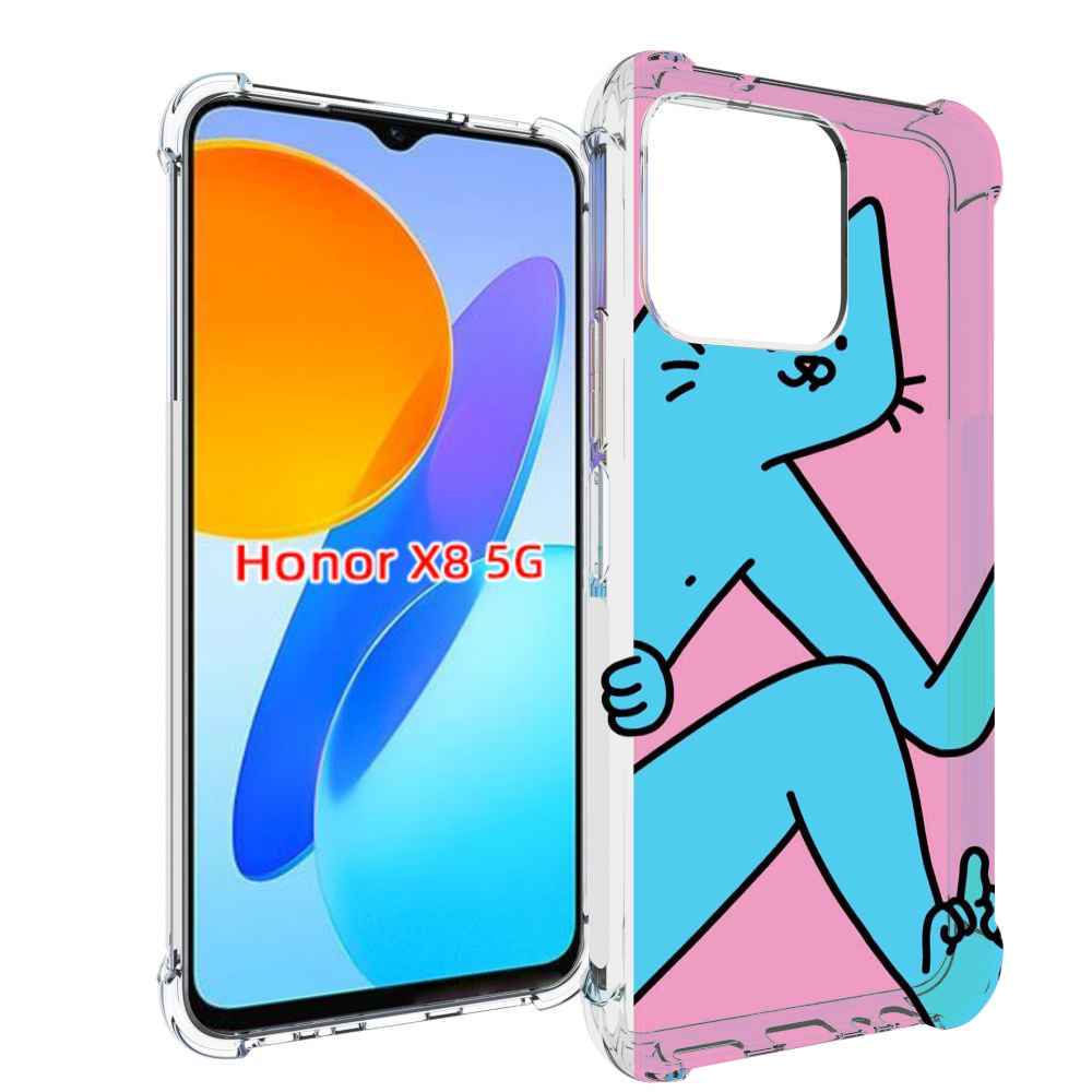 

Чехол MyPads голубой кот в дверце для Honor X8 5G, Прозрачный, Tocco