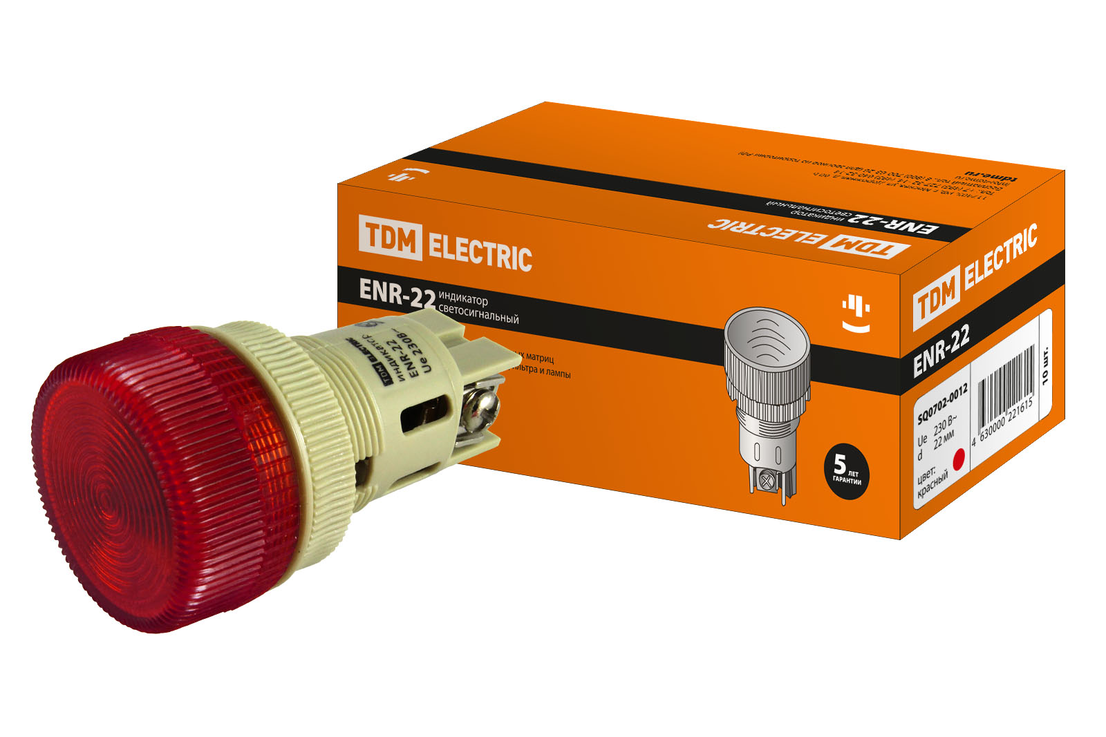 Лампа ENR-22 сигнальная d22мм красный неон/230В цилиндр TDM SQ0702-0012 (10 шт)