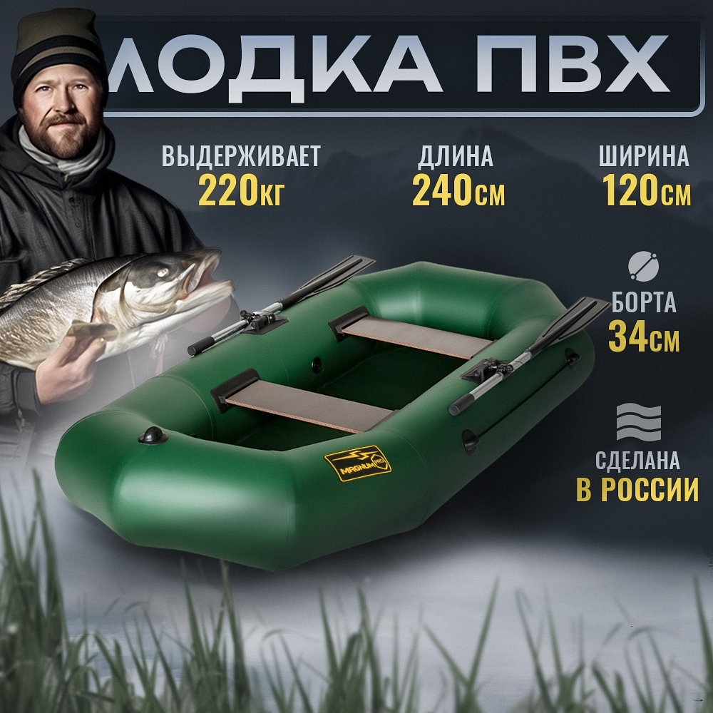 Лодка ПВХ под мотор надувная двухместная гребная для рыбалки Magnum Pro 240