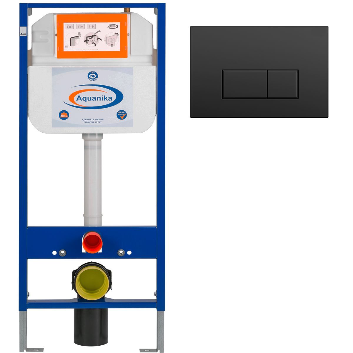 Инсталляция Aquanika Basic для подвесного унитаза, прямоугольная черная матовая клавиша