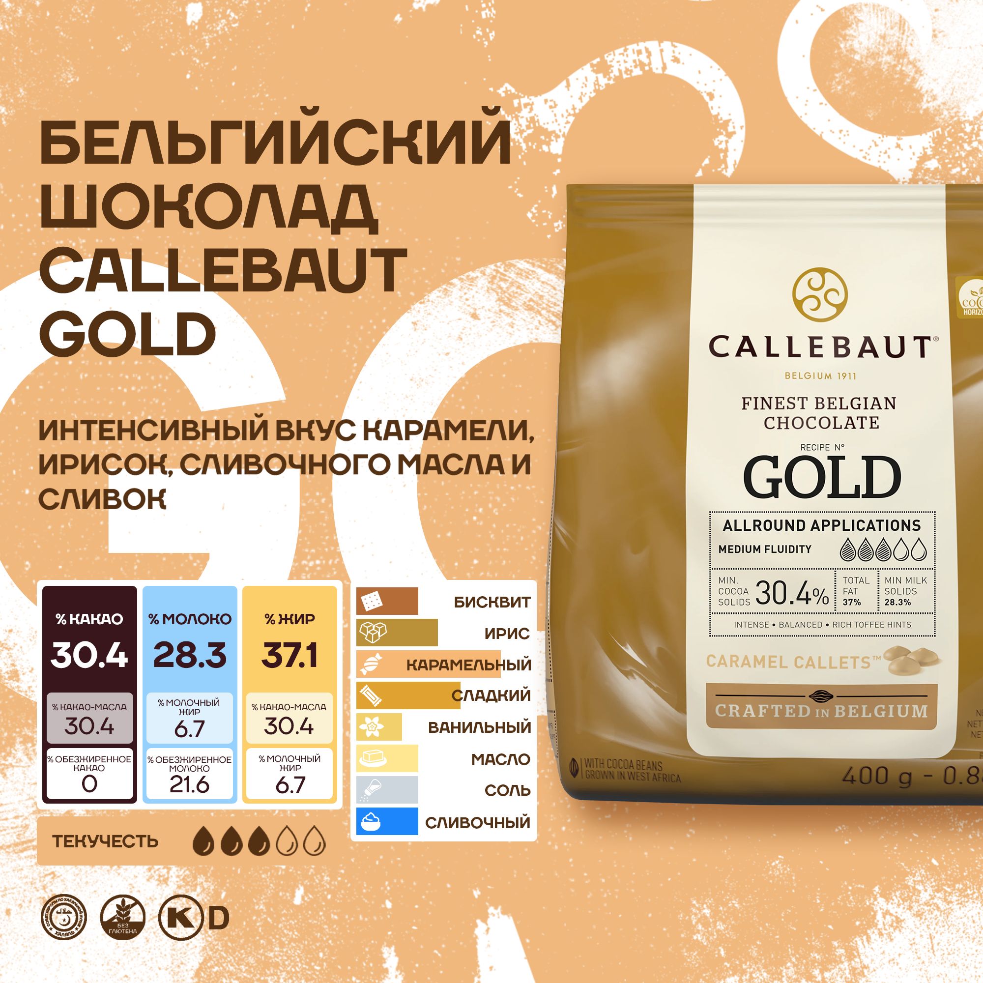 

Бельгийский карамельный шоколад Callebaut Gold, 7 шт х 0,4 кг, Callebaut Gold