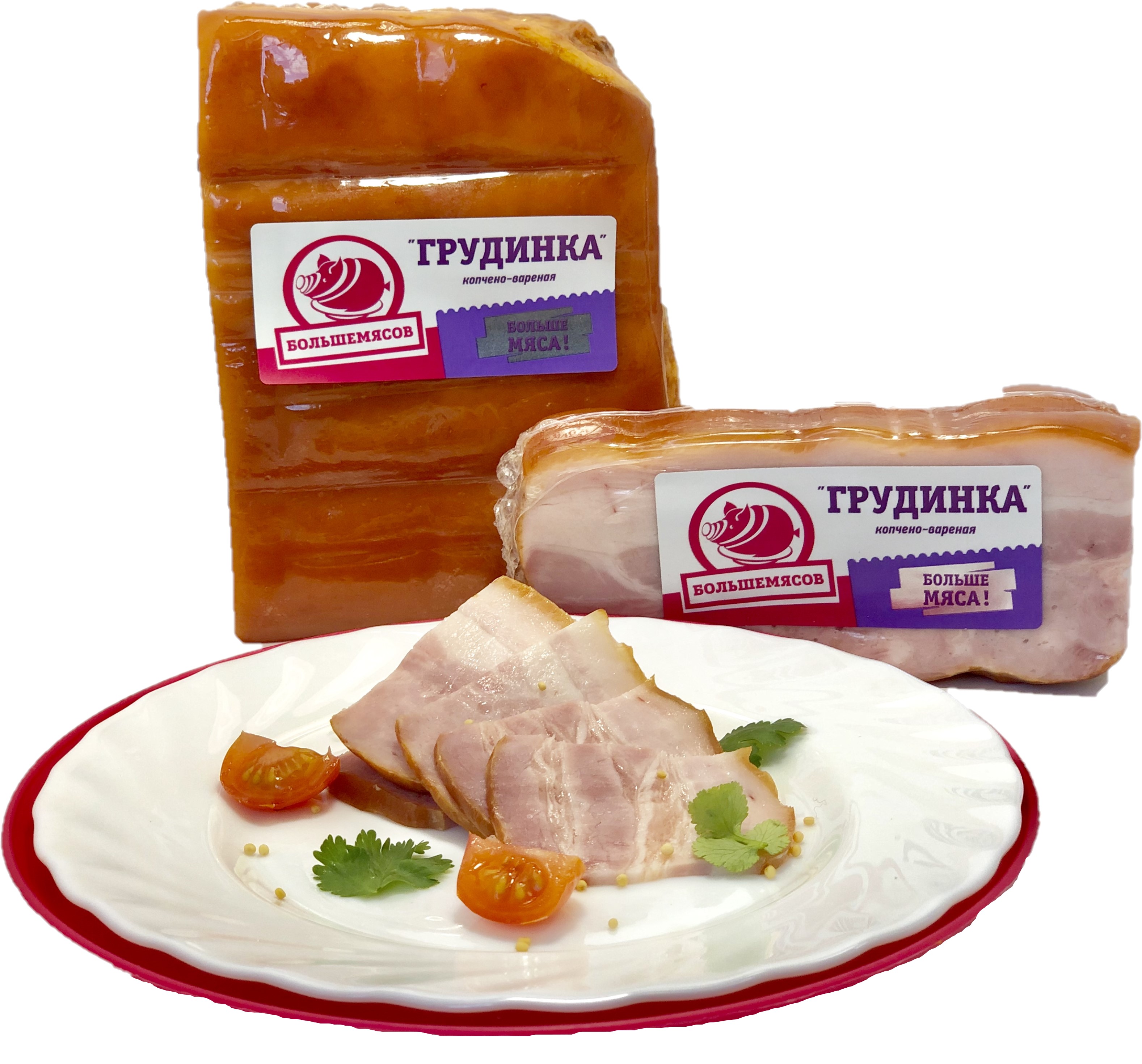 

Грудинка Большемясов Калужская варено-копченая +-750 г