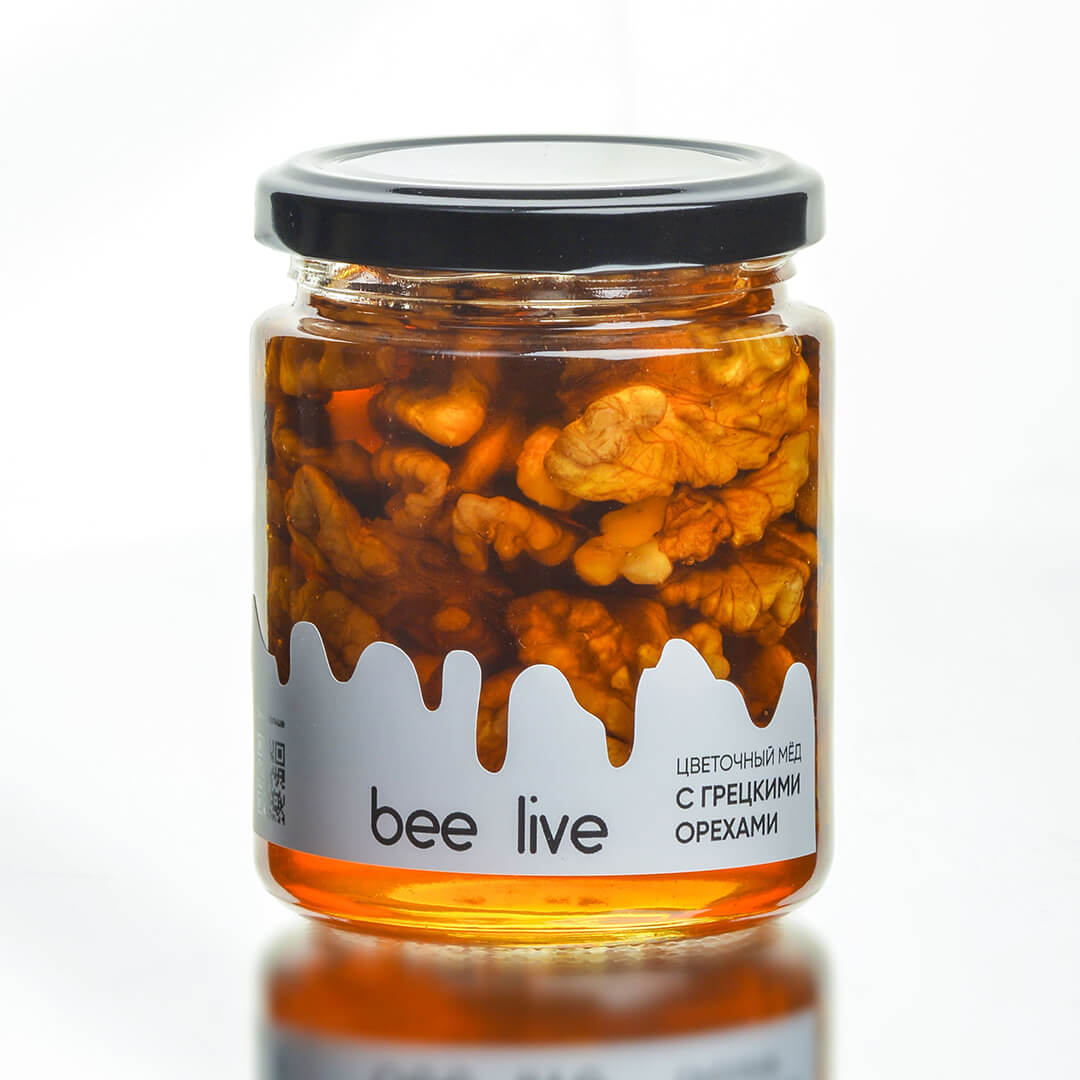 

Цветочный мёд с грецкими орехами Bee live, 250 мл, Грецкий
