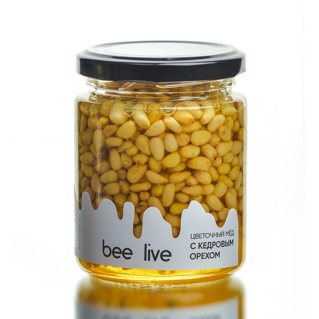 

Цветочный мёд с кедровыми орехами Bee live, 250 мл, Кедровый