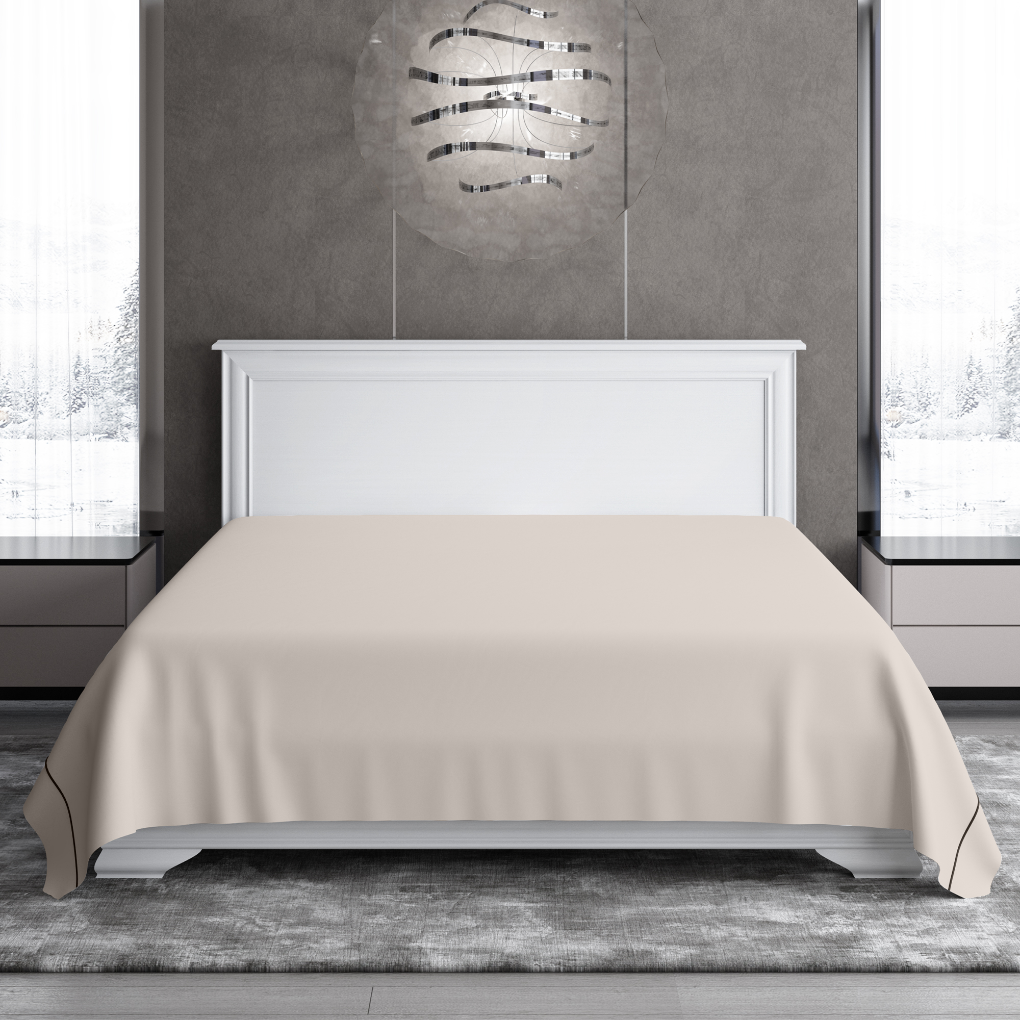 Простыня с кантом SOFT SILVER Песчаный берег сатин премиум King Size 260х270 бежевая