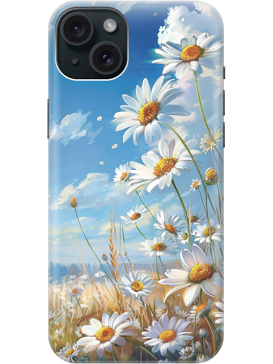 

Силиконовый чехол на Apple iPhone 15 Plus с рисунком "Ромашки на поле", Белый;синий, 20000005