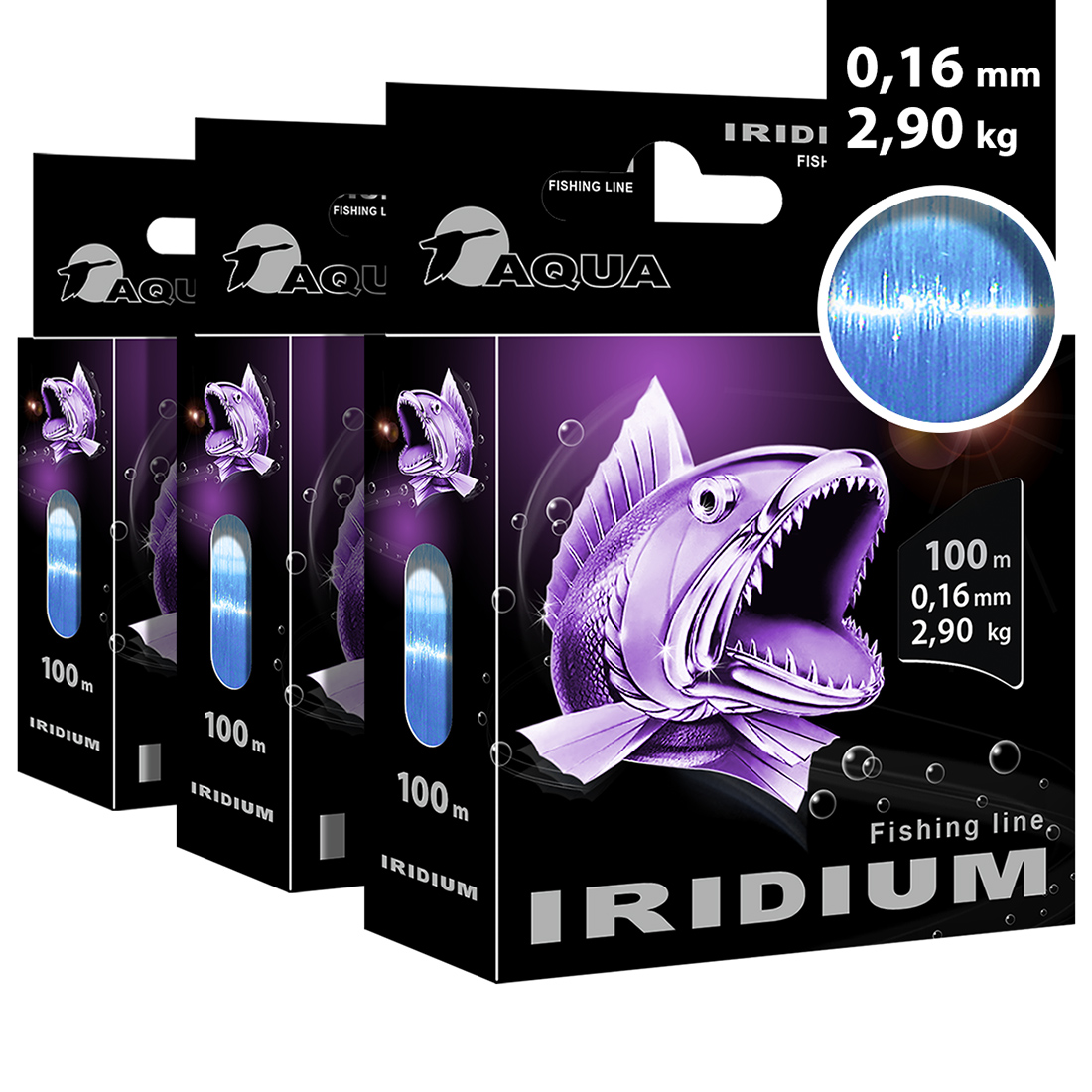 Леска монофильная Aqua Iridium 0,16 мм, 100 м, 2,9 кг, blue, 3 шт.