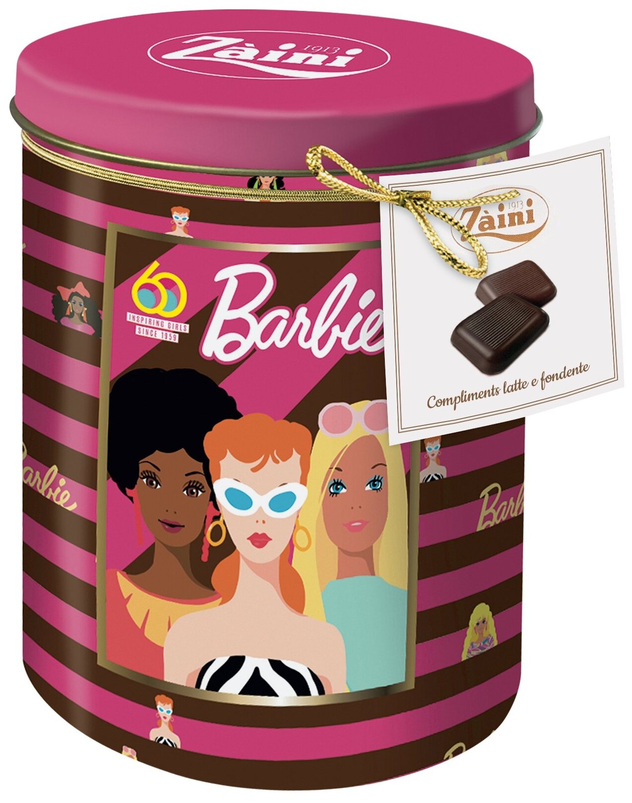 Молочный и темный шоколад Zaini ассорти в мини-плитках в подарочной упаковке BARBIE, 100г