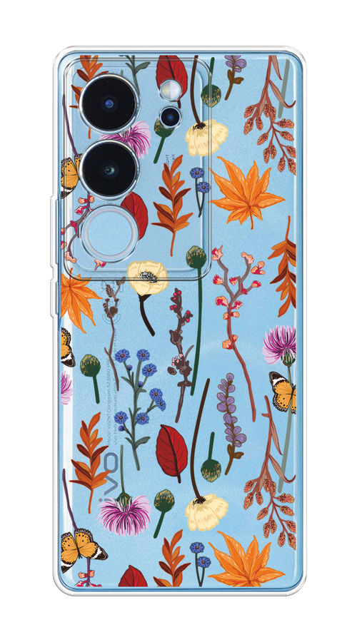 

Чехол на Vivo V29 5G "Orange Purple flowers", Оранжевый;красный;розовый;желтый;прозрачный, 269350-1