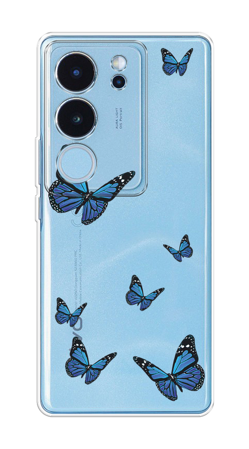 

Чехол на Vivo V29 5G "Blue butterflies", Синий;черный, 269350-1