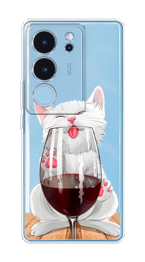 

Чехол на Vivo V29 5G "Кот с бокалом", Прозрачный;белый;красный, 269350-1