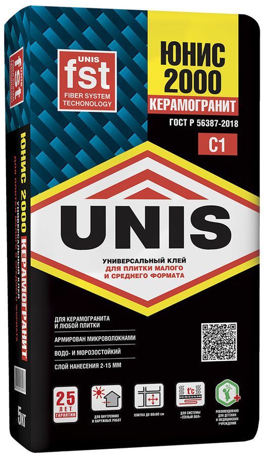 UNIS 2000 клей для плитки и камня (класс С1) (5кг) клей для плитки и камня unis xxi класс с0 25 кг