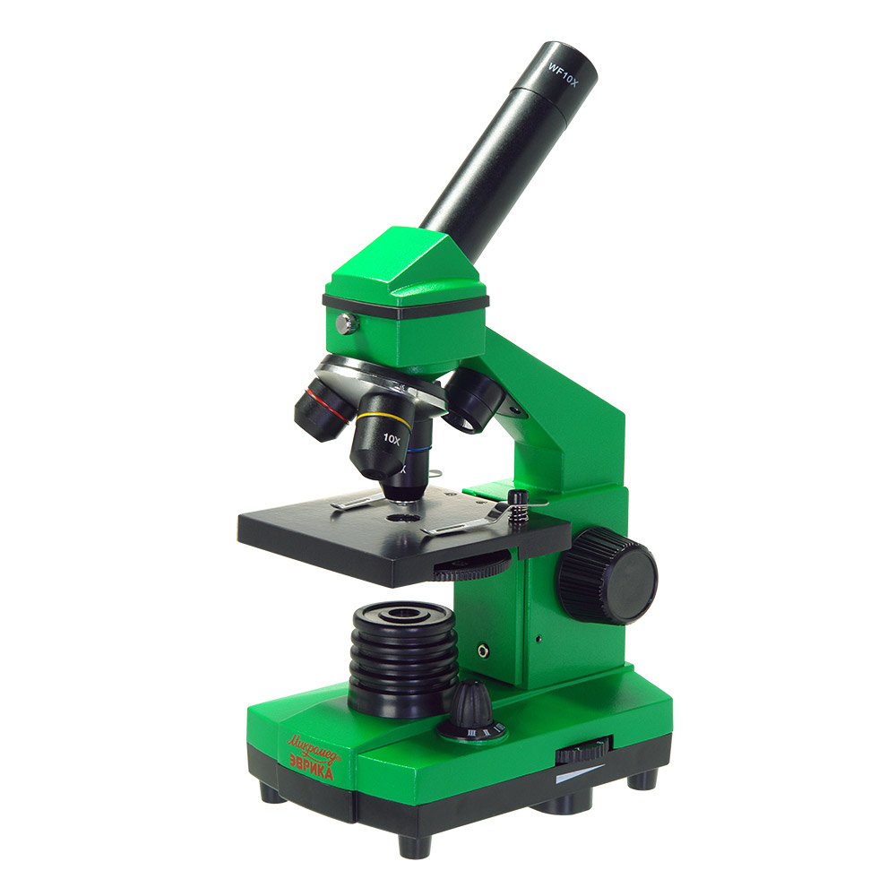 Микроскоп школьный Микромед Эврика 40х-400х в кейсе (лайм) микроскоп школьный эврика 40х 1280х с видеоокуляром в кейсе