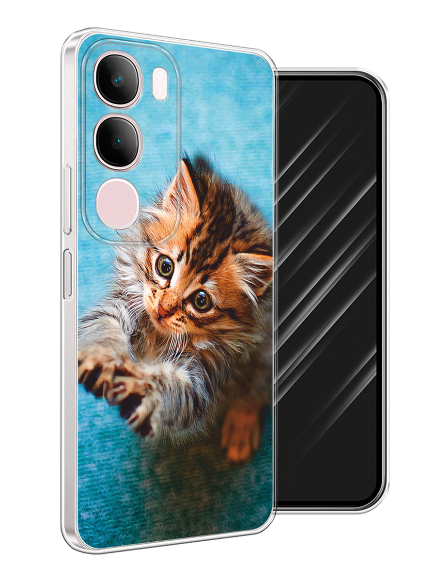 

Чехол Awog на Vivo Y19s "Котенок просит есть", Бирюзовый;коричневый;белый, 2612350-1