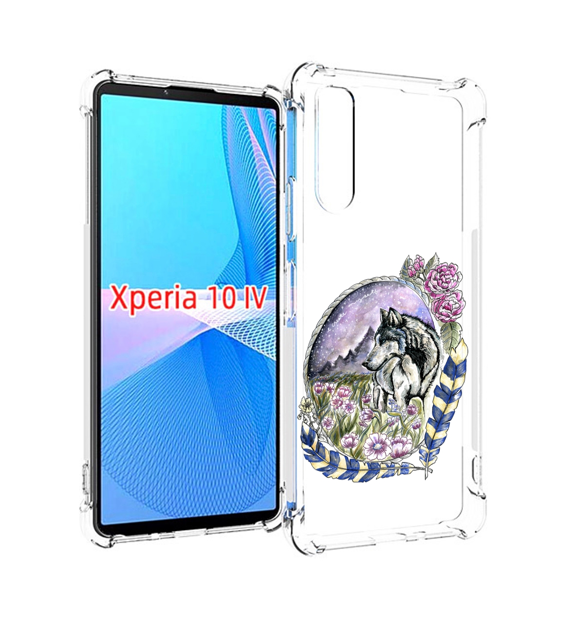 

Чехол MyPads нарисованный волк в цветах с перьями для Sony Xperia 10 IV (10-4), Прозрачный, Tocco