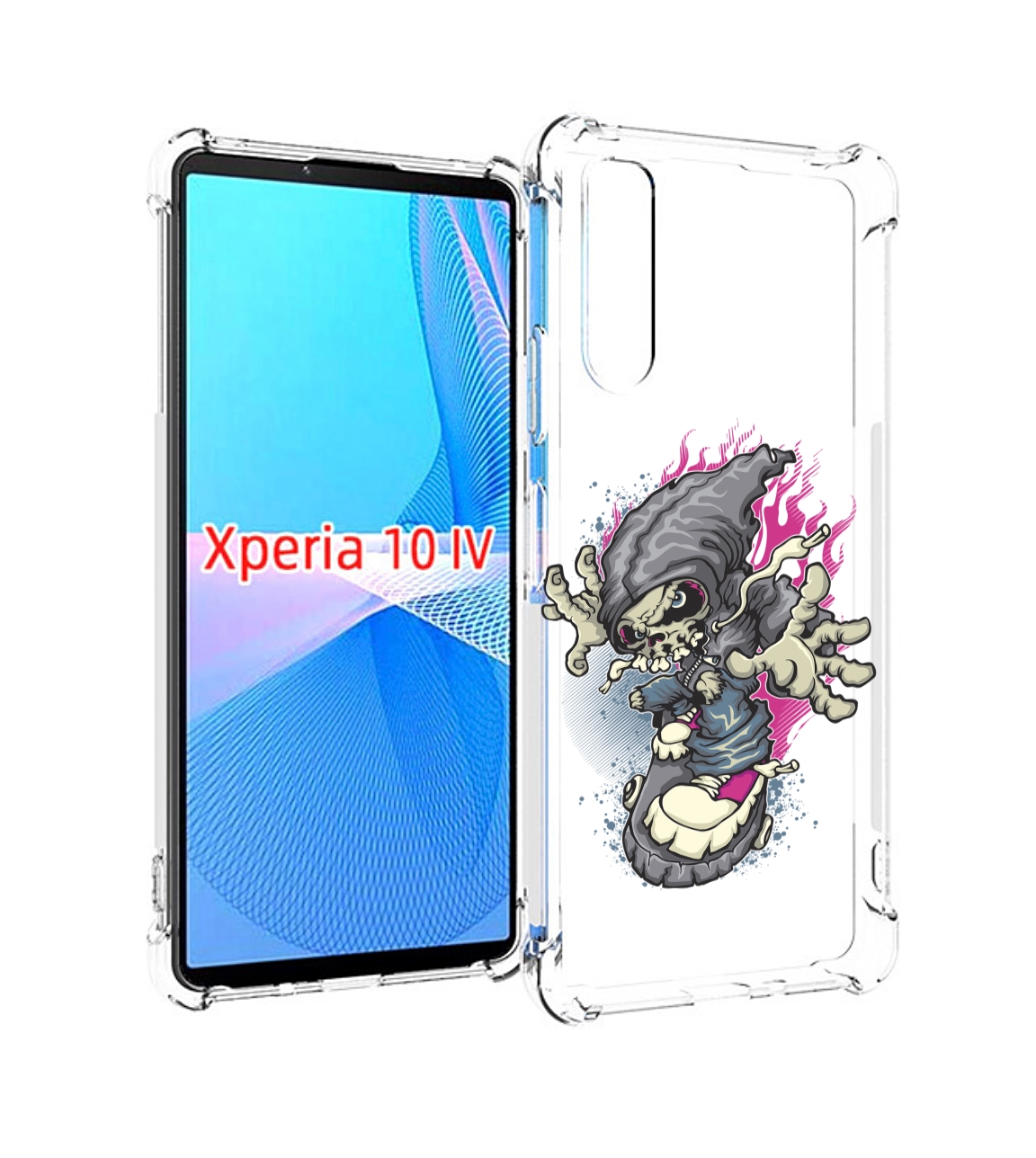 фото Чехол mypads нарисованный скелет на скейт борде для sony xperia 10 iv (10-4)