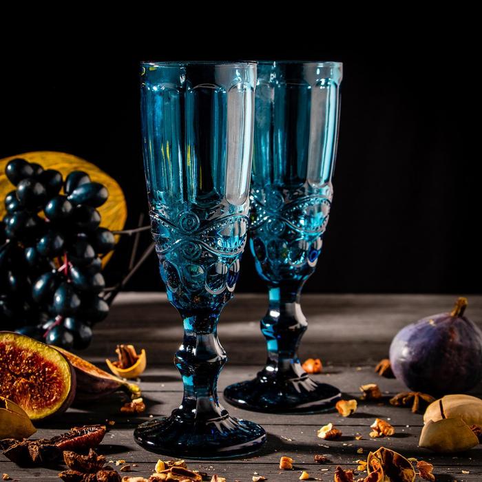 Набор бокалов для шампанского Magistro «Ла-Манш», 160 мл, 7x20 см, 2 шт, цвет синий