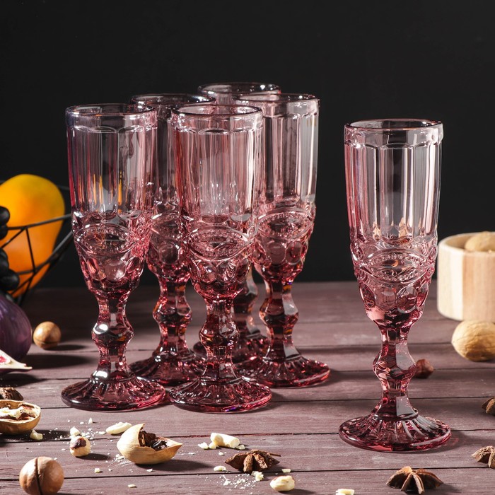 фото Набор бокалов для шампанского magistro «ла-манш», 160 мл, 7×20 см, 6 шт, цвет розовый