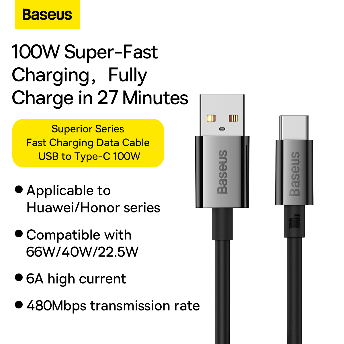 

Кабель Baseus 100W USB to Type-C, 1.5 метра (P10320102114-01) черный