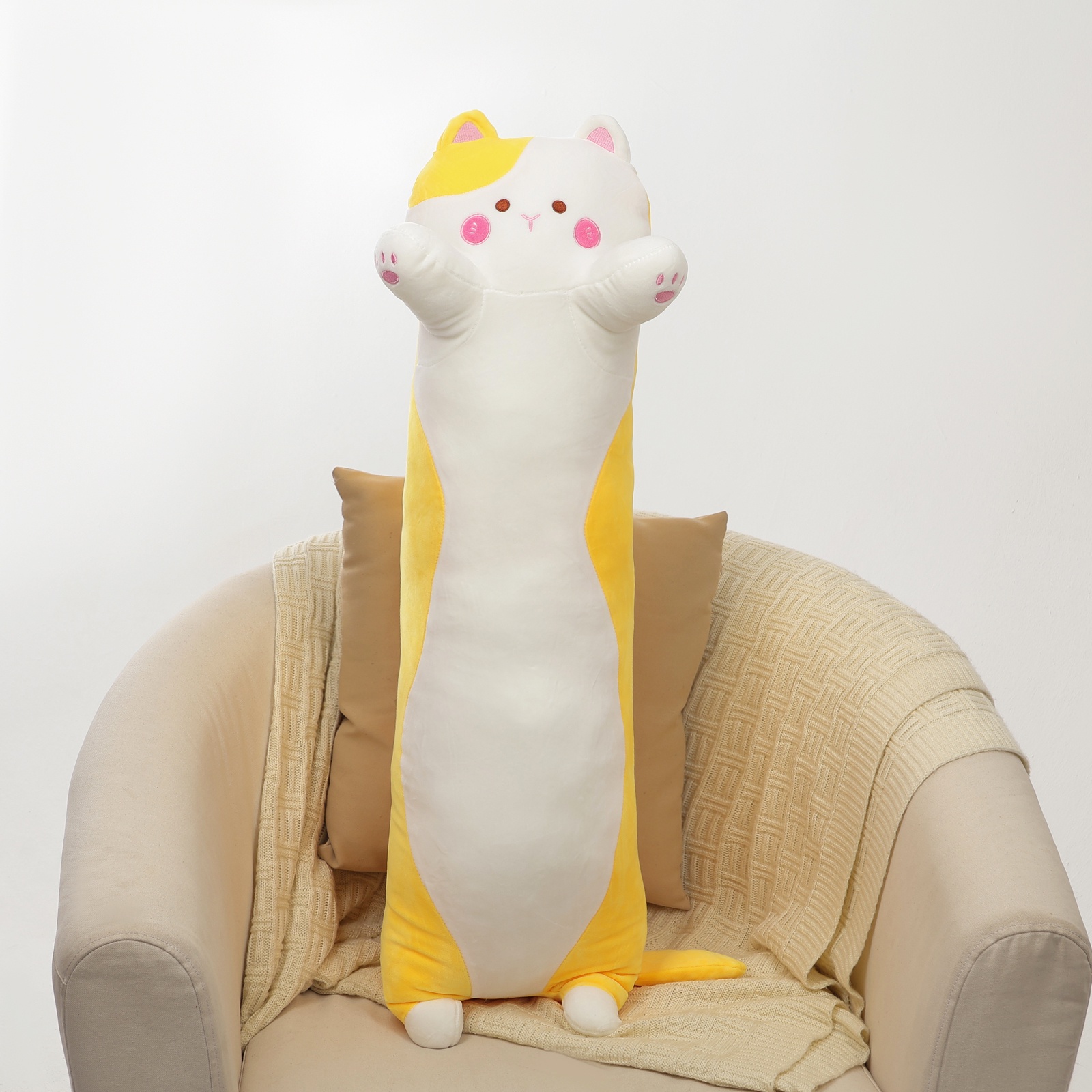 

Мягкая игрушка-подушка Кот, 90 см, жёлтый, Белый;желтый