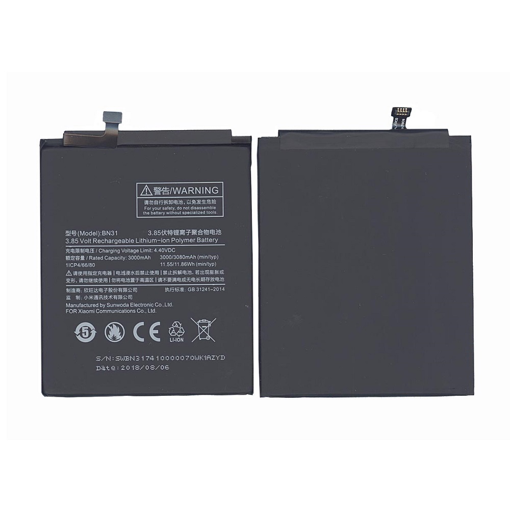 фото Аккумуляторная батарея bn31 для xiaomi 5x, mde6 3000mah / 11.55wh 3,85v oem